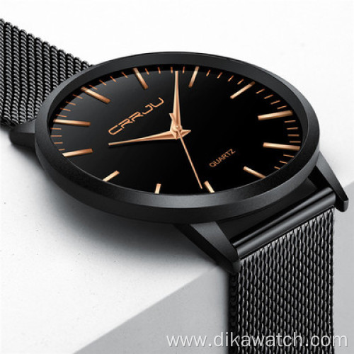 New Fashion Mens Watches Top Brand CRRJU 2117 Luxury Men Quartz Watch Mesh Band Stainless Steel Ultra Thin Watches Men Wrist